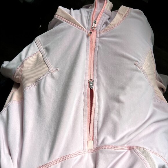 Lululemon Light Pink Coral Hooded Quarter Zip Running Pullover Athletic Womens 8 - Picture 6 of 11